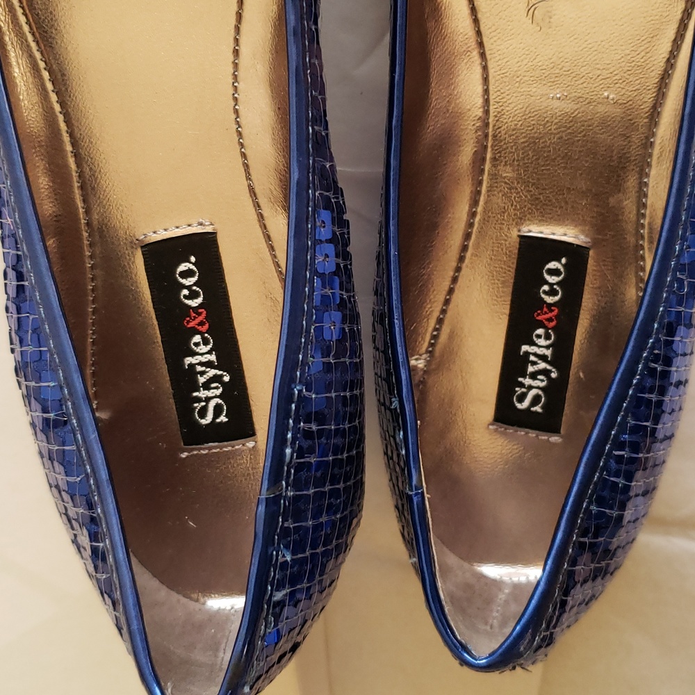 Style & Co New Flats Sequined Shoes BLUE NIB Women's 5.5 - Picture 8 of 15